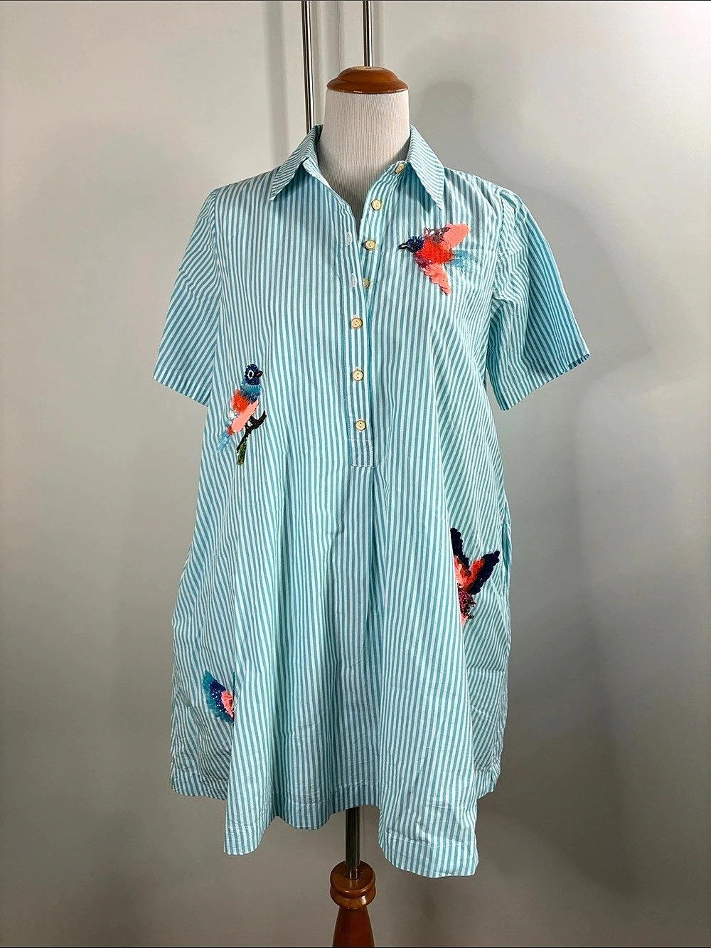 Anthropologie Striped Mini Dress in Blue & White Size XS NWT